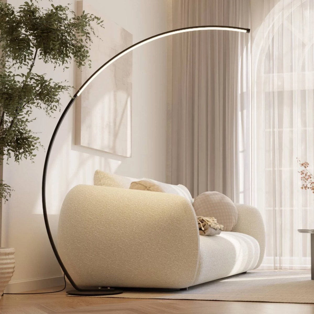 LED Booglamp  – Dimbare Vloerlamp met Afstandsbediening & Voetschakelaar
