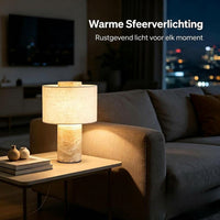 Travertijn Tafellamp met Linnen Kap – Luxe Designer Tafellamp