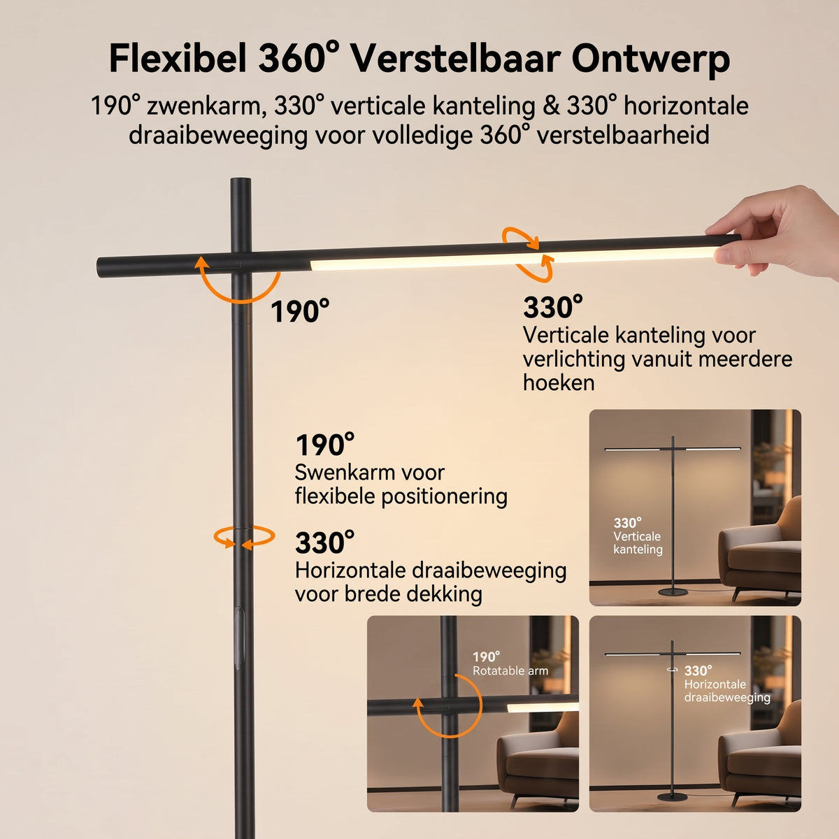 Minimalistische LED Vloerlamp met Afstandsbediening – 1800 Lumen - Dimbaar
