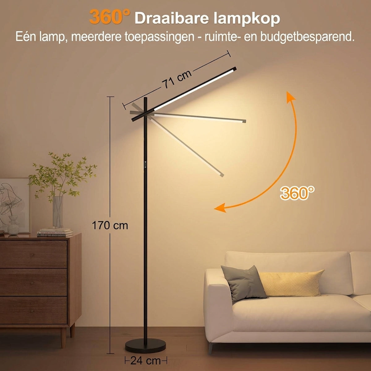 Minimalistische LED Vloerlamp met Afstandsbediening – 1800 Lumen - Dimbaar