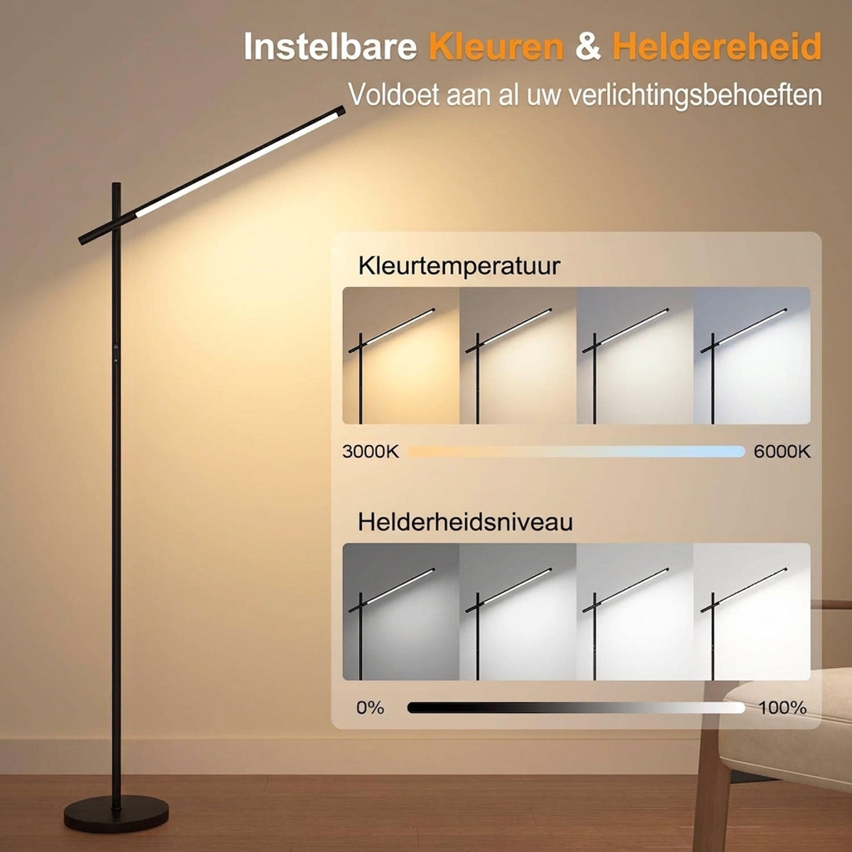 Minimalistische LED Vloerlamp met Afstandsbediening – 1800 Lumen - Dimbaar