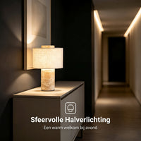 Travertijn Tafellamp met Linnen Kap – Luxe Designer Tafellamp