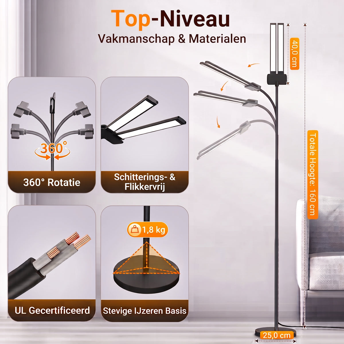 Dimbare LED Vloerlamp – 2400 Lumen – Met Afstandsbediening