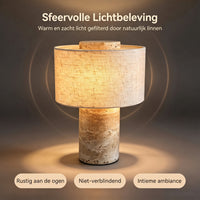 Travertijn Tafellamp met Linnen Kap – Luxe Designer Tafellamp