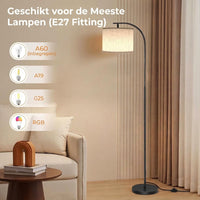 Moderne Booglamp met Linnen kap & Afstandsbediening