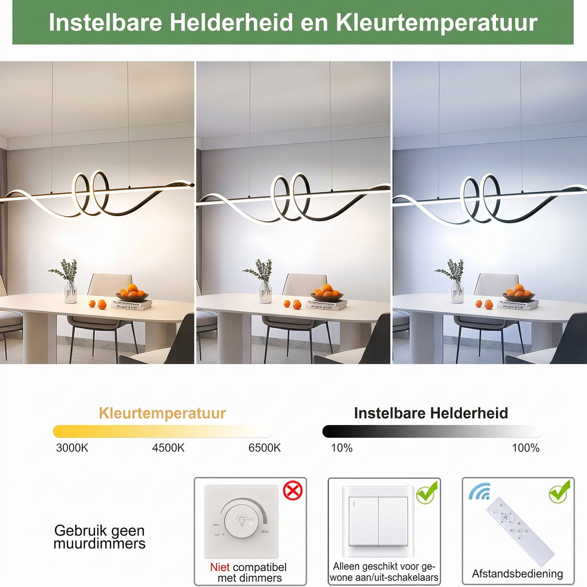 Moderne LED Hanglamp Eettafel Zwart - Dimbaar met Afstandsbediening