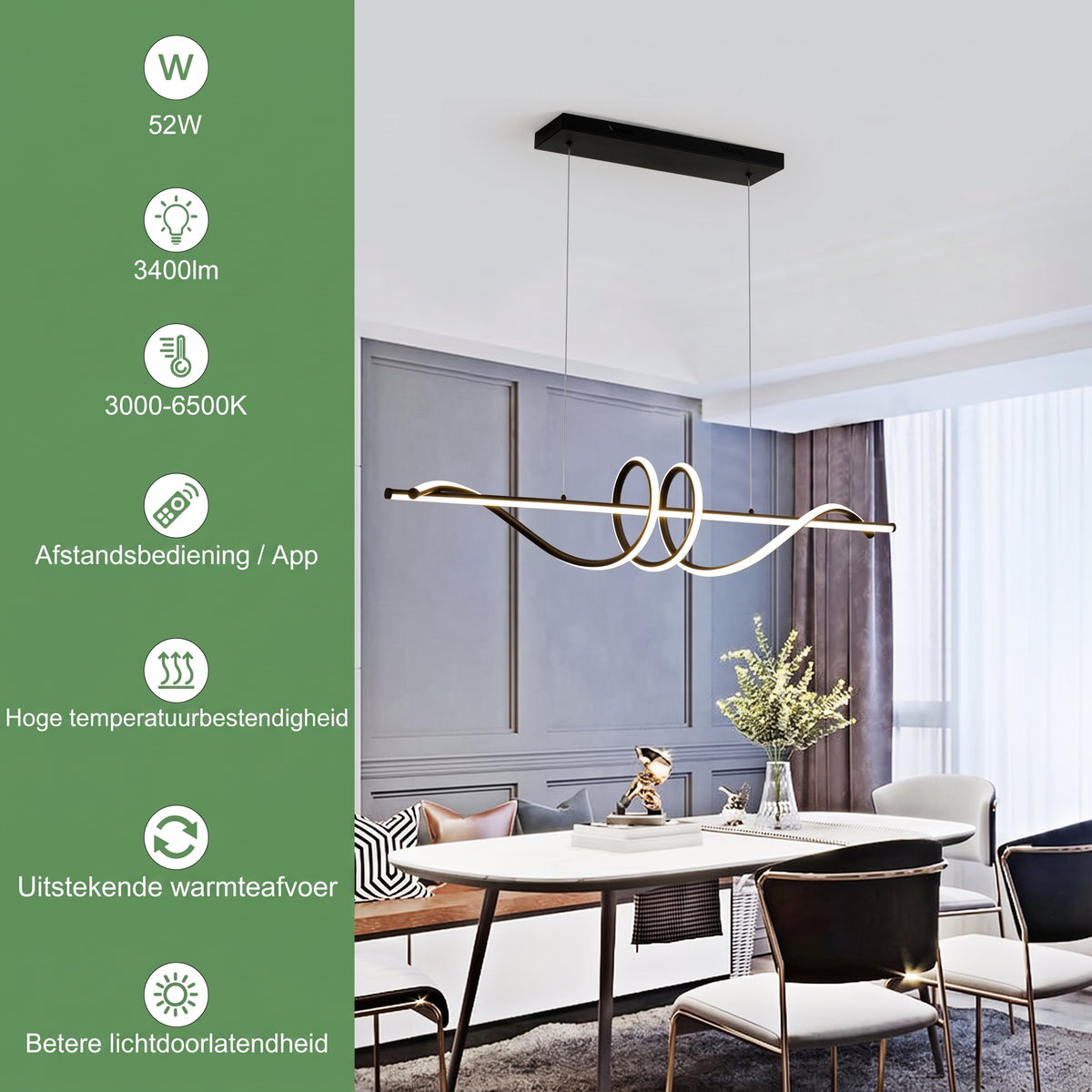 Moderne LED Hanglamp Eettafel Zwart - Dimbaar met Afstandsbediening