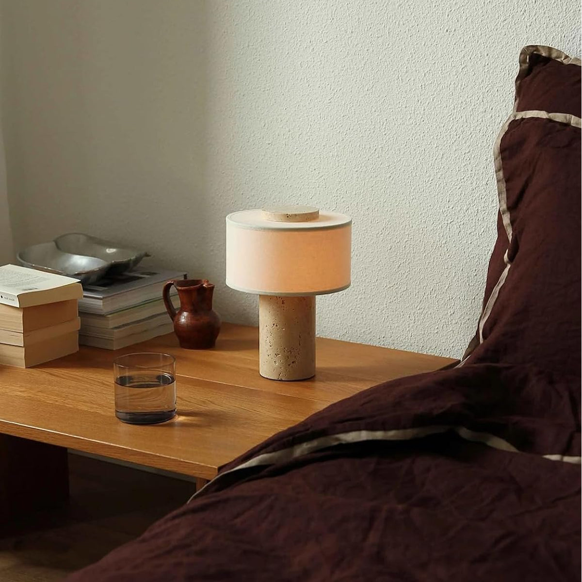 Travertijn Tafellamp Draadloos – Wabi Sabi Marmeren Lamp Dimbaar