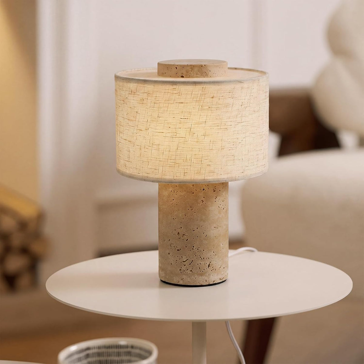 Travertijn Tafellamp Draadloos – Wabi Sabi Marmeren Lamp Dimbaar