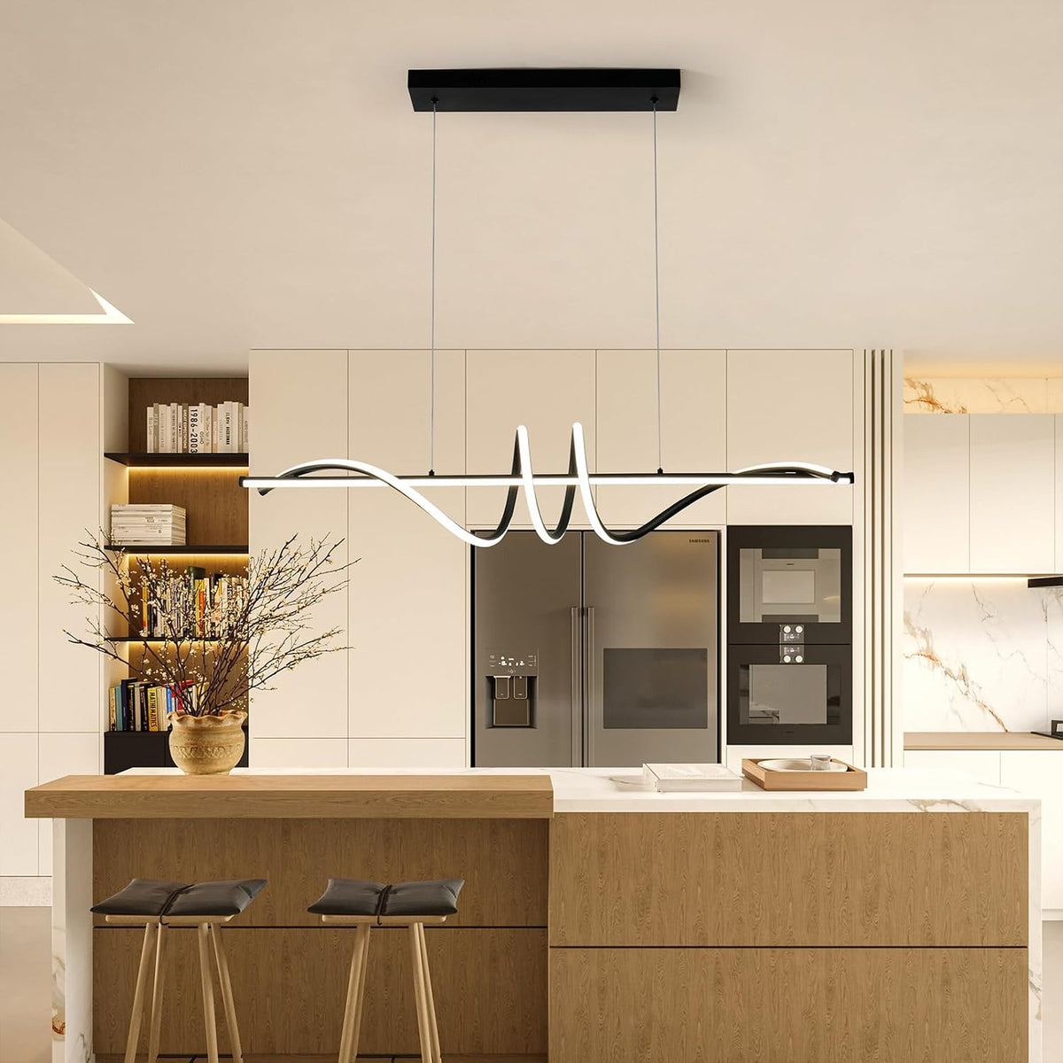 Moderne LED Hanglamp Eettafel Zwart - Dimbaar met Afstandsbediening