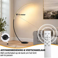 LED Booglamp  – Dimbare Vloerlamp met Afstandsbediening & Voetschakelaar