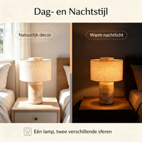 Travertijn Tafellamp met Linnen Kap – Luxe Designer Tafellamp