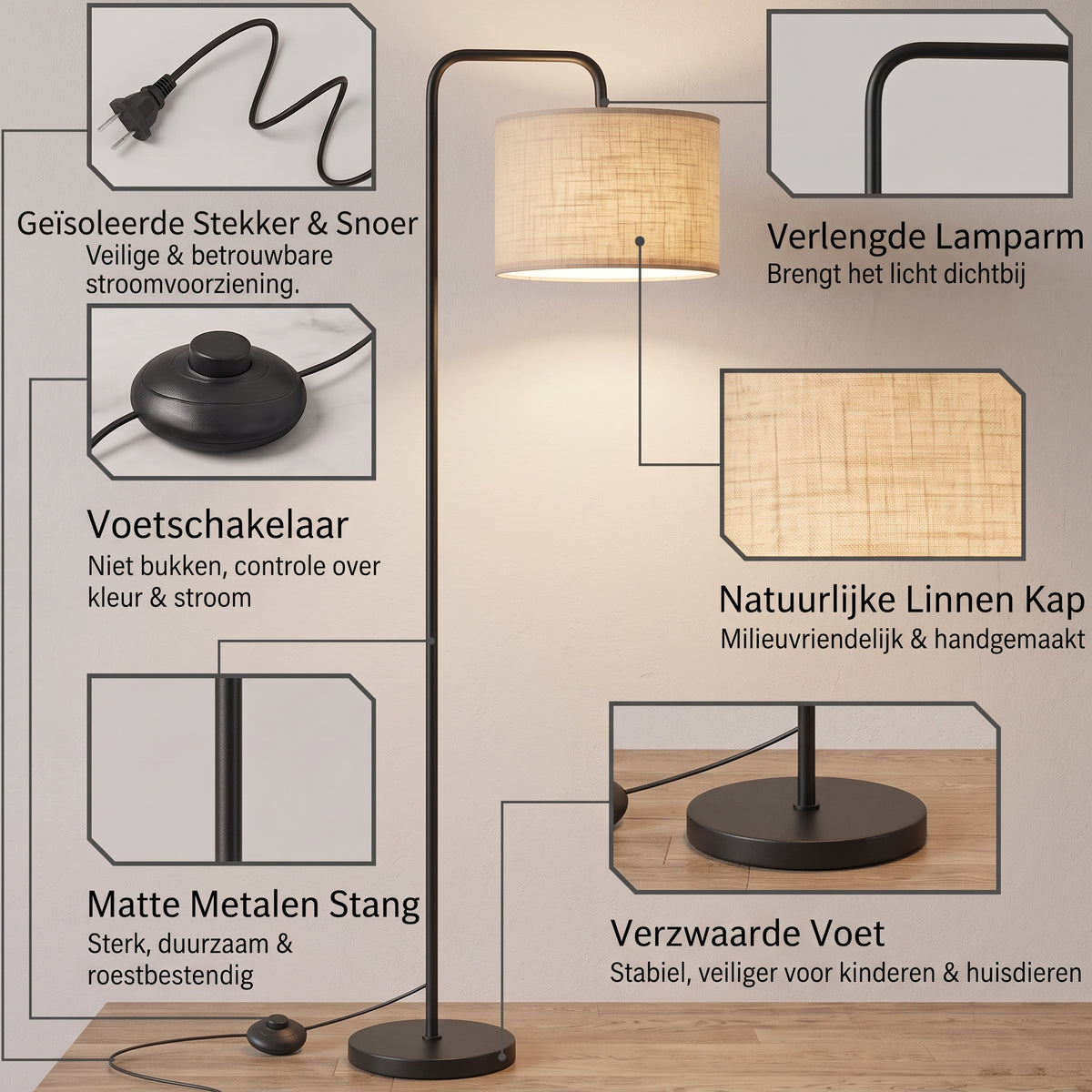 Vloerlamp met Verlengde Arm & Afstandsbediening