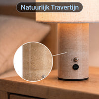 Travertijn Tafellamp Draadloos – Wabi Sabi Marmeren Lamp Dimbaar