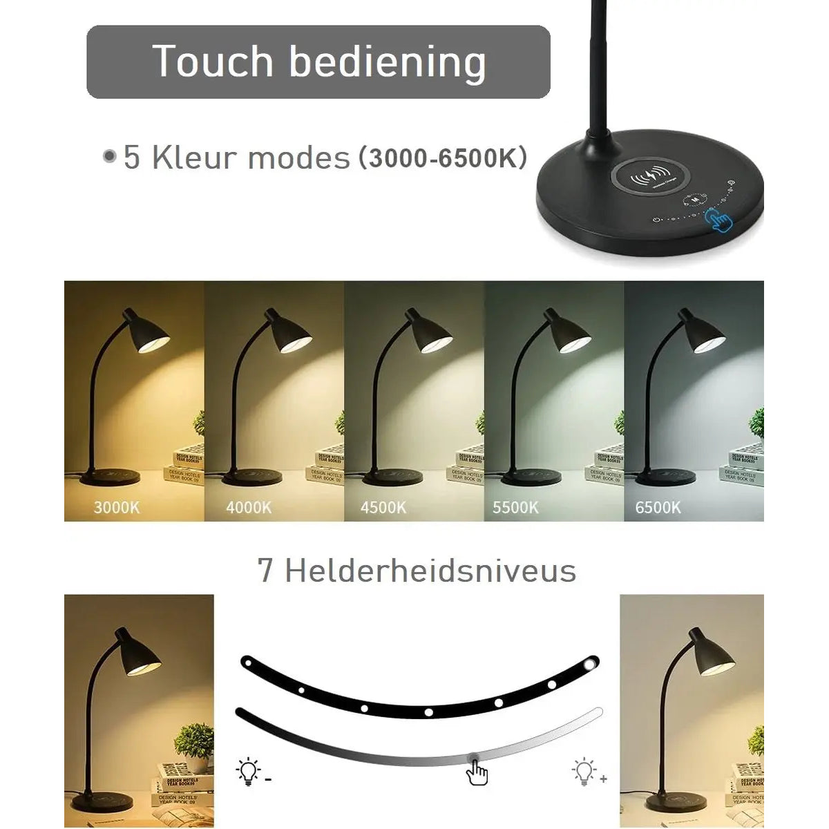 Bureaulamp met telefoon oplader