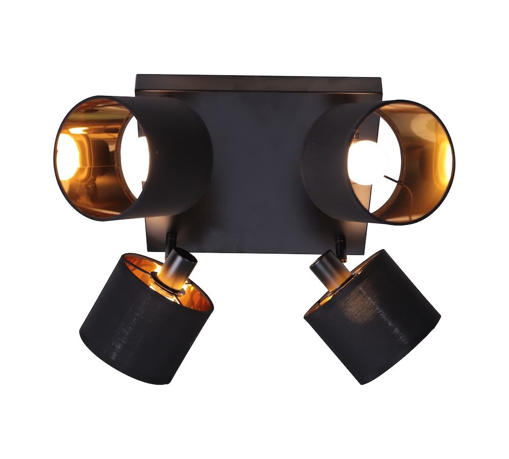 Plafondlamp 4 spot goud/zwart