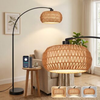 Moderne Booglamp met Rotan Kap