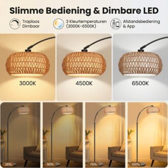 Moderne Booglamp met Rotan Kap