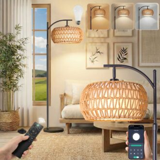 Vloerlamp Rotan – Dimbaar met App & Afstandsbediening